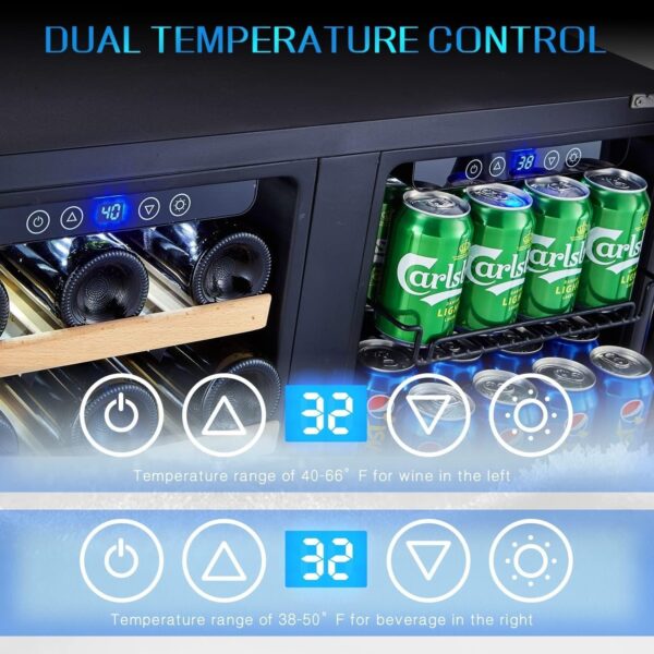 5ea32af129514b32a4a85729e7b52dd2 24 inch Wine Cooler, 46 Bottle – Dual Zone Built-in or Freestanding Fridge with Stainless Steel Reversible Glass Door, for Home, Kitchen, or Office.