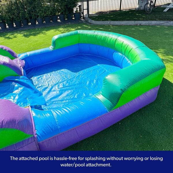 5eabfed84f2f4a76b8ee341cf87c525c HeroKiddo 16′ Purple Tropical Lightweight Premium Commercial Grade Water Slide Inflatable with Attached Pool for Kids and Adults (with Blower), Wet Dry Use, Summer Fun