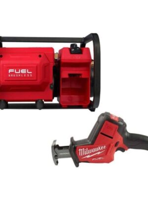 Milwaukee M18 FUEL Brushless Cordless 2 Gal Electric Compact Quiet Air Compressor w/M18 Brushless HACKZALL Reciprocating Saw