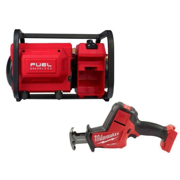 Milwaukee M18 FUEL Brushless Cordless 2 Gal Electric Compact Quiet Air Compressor w/M18 Brushless HACKZALL Reciprocating Saw