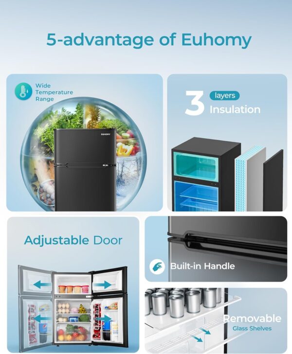 60172a55227147c7a443a0cb07fa5d3c EUHOMY 3.2 Cu.Ft Mini Fridge with Freezer – 2-Door Compact Refrigerator for Bedroom, Dorm, Office or Apartment, Silver