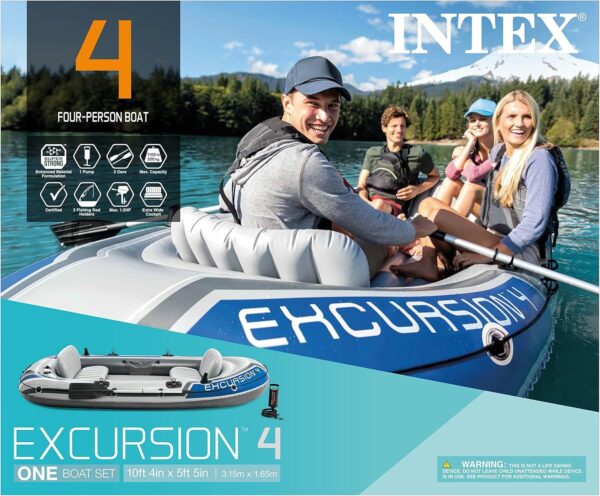 INTEX Excursion Inflatable Boat Series: Includes Deluxe 54in Boat Oars and High-Output Pump – SuperTough PVC – Adjustable Seats with Backrest – Fishing Rod Holders – Welded Oar Locks