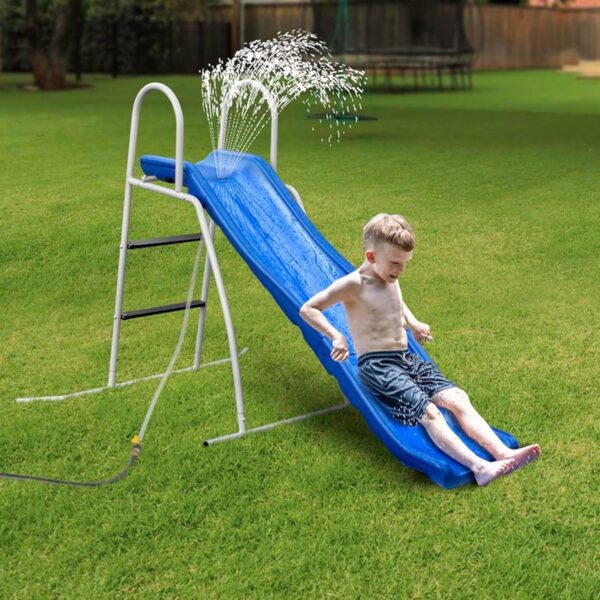 6043ca2c2b674f5bb6a2e12f4ec4465d XDP Recreation 6 Foot Water Wave Slide with Built In Adjustable Sprinkler, Freestanding with Ground Pad and Hose Extension for Lawn Fun, Ages 3 to 8