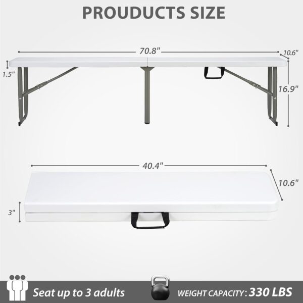 6ft Plastic Folding Bench with Carrying Handle & Lock, Portable Outdoor Bench in Garden Picnic Camping Dining Party Seat, Waterproof Bench for Soccer Activities, Firm and Durable(2 Pack A)