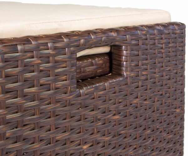 Outdoor Storage Bench Rattan Style Deck Box Wicker Patio Furniture Water Resistance w/Seat Cushion, 60-Gallon, Brown