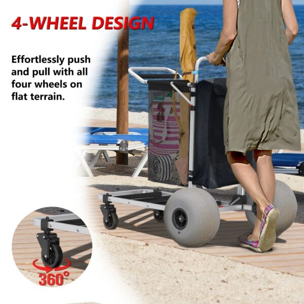 GDLF Foldable Beach Cart with Adjustable Handle and 12′′ Balloon Wheels, Heavy Duty Aluminum 220LBS Capacity
