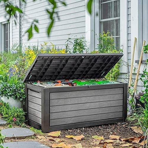 61038a2660cd4420934b5c40391a6aa1 165 Gallon Weather Resistant Resin Deck Storage Container Box Outdoor Patio Garden Furniture, Brown