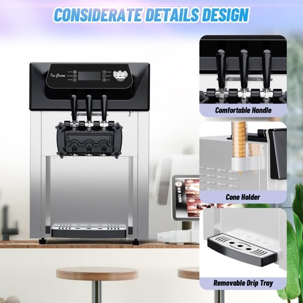 61140eb30522407998c5e45b2a867192 2200W Commercial Ice Cream Machine, 3 Flavor Soft Serve Ice Cream Machine, 5.3-7.4 Gal/Hr, with LCD Touch Screen, Automatic Cleaning, High Productivity for Home Snack Bar & Restaurants