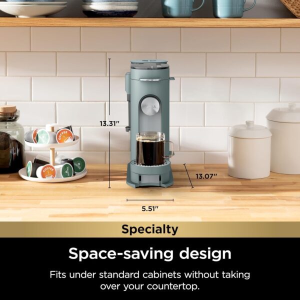 Ninja Pod & Grounds Specialty Single-Serve Coffee Maker, K-Cup Pod Compatible, Brews Grounds, Compact Design, Built-In Milk Frother, 56-oz. Reservoir, 6-oz. Cup to 24-oz. Mug Sizes, Stone, PB051ST