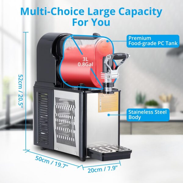 Commercial Slushie Machine 3L Stainless Steel Self-Cleaning Slushy Maker for Frozen Drinks,Snow Melting Ideal for Home,Coffee Shop,Restaurant