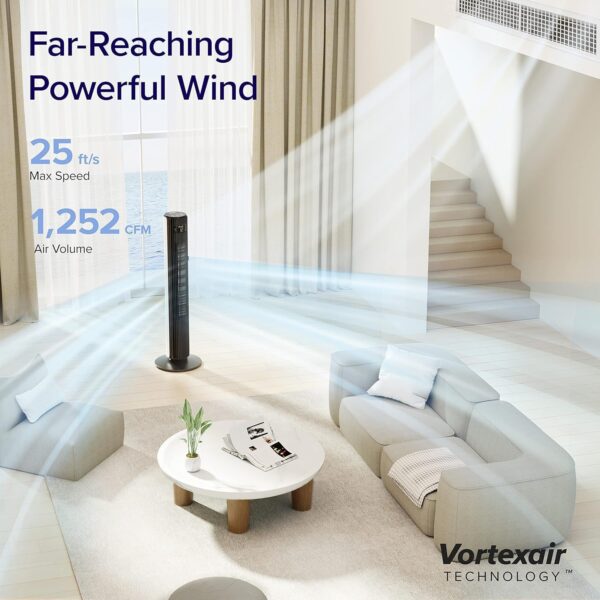 614c192e12a54a6e9e4bb0fe07071c5d LEVOIT Tower Fan for Bedroom, Standing Fan that Blows Cold Air for Home, 28dB Quiet for Sleep, Remote, 90° Oscillation, 12H Timer, 25ft/s Velocity, 5 Speeds, 4 Modes, Bladeless 36 inch, White