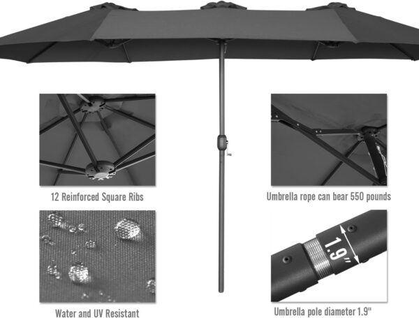6173f279771b4d0d82dfb7408be1b67f 15ft Patio Umbrella with Solar Lights, Large Double Umbrella Outdoor, Rectangle 180”x106” Umbrellas with 156 PCS LED Lights and Crank Handle for Backyard Deck Pool Shade in Black(1.9′′ Pole)