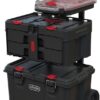 Keter Stack-n-Roll Modular Tools Organizer for Garage Storage and DIY, 3 Piece Resin Rolling Tool Box System for Small Parts