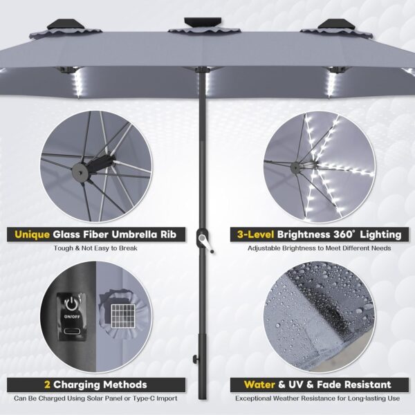 61b2558900ad4cb385b2dae10e88c9dc 15ft Patio Umbrella with Solar Lights, Large Double Umbrella Outdoor, Rectangle 180”x106” Umbrellas with 156 PCS LED Lights and Crank Handle for Backyard Deck Pool Shade in Black(1.9′′ Pole)