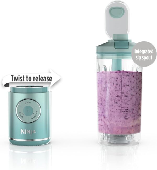 Ninja Blast Max, Portable Blender + Twist & Go, Personal Blender, Ninja Blender, Smoothie, Blend, Ice Crush, 3 Programs, Cordless, 22oz removable Vessel, Dishwasher Safe, Leakproof, Sea Glass, BC251MT