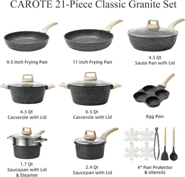 22pcs Pots and Pans Set Nonstick, Cookware Set White Granite Induction Kitchen Cooking Set w/Frying Pans & Saucepans& Grill Pan(PFOS, PFOA Free)