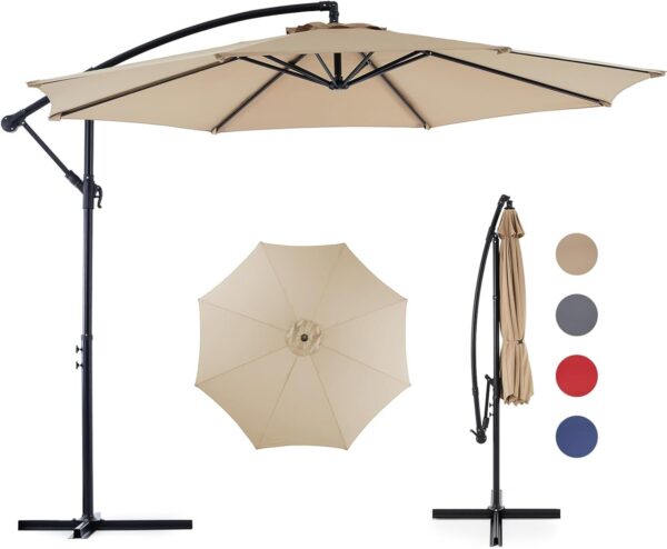 9.8FT Offset Patio Umbrella Hanging Cantilever Umbrella Outdoor Sun Shade with Easy Tilt Adjustment, 8 Ribs, UV Protection for Backyard, Lawn, Garden and Pool, Blue