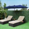 15 ft Large Patio Umbrella with Solar Lights Double-Sided Outdoor Rectangle Market Umbrellas with 36 LED Lights/Base Included/Easy Crank for Patio Garden Yard Pool Lawn, Brown