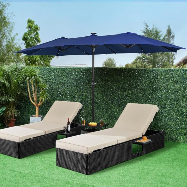 62490da2e8794004ad6b7af6c389d2e6 15 ft Large Patio Umbrella with Solar Lights Double-Sided Outdoor Rectangle Market Umbrellas with 36 LED Lights/Base Included/Easy Crank for Patio Garden Yard Pool Lawn, Brown