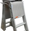 Confer Plastics 7200 Roll Guard 48′′ to 56′′ Adjustable A Frame Safety Ladder for Above Ground Outdoor Patio Swimming Pool Platform Ladder with Step Barrier, Warm Grey...