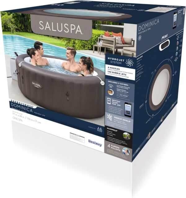 Bestway SaluSpa Miami EnergySense AirJet Inflatable Hot Tub Spa (71′′ x 26′′) | Portable Hot Tub with 2 Covers (1 Energy-Efficient Thermal Cover and 1 Standard Cover) | Fits Up to 2-4 Persons | Black