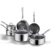 SNOWCLAD Pots and Pans set non stick, 10 pcs Hybrid Stainless Steel Cookware Sets, non stick Frying Pans