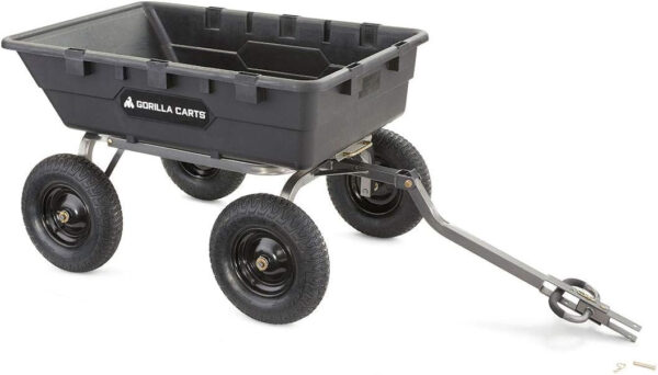 62c126f25ef34bd38e406ec3acef5773 Heavy Duty Poly Utility Dump Wagon Garden Cart w/Pneumatic Tires, 6 Cu Ft – 1200 lb Capacity Outdoor Wheelbarrow for Yard, Landscaping & Gardening, Lawn Tractor or ATV Towable-Gorilla Carts