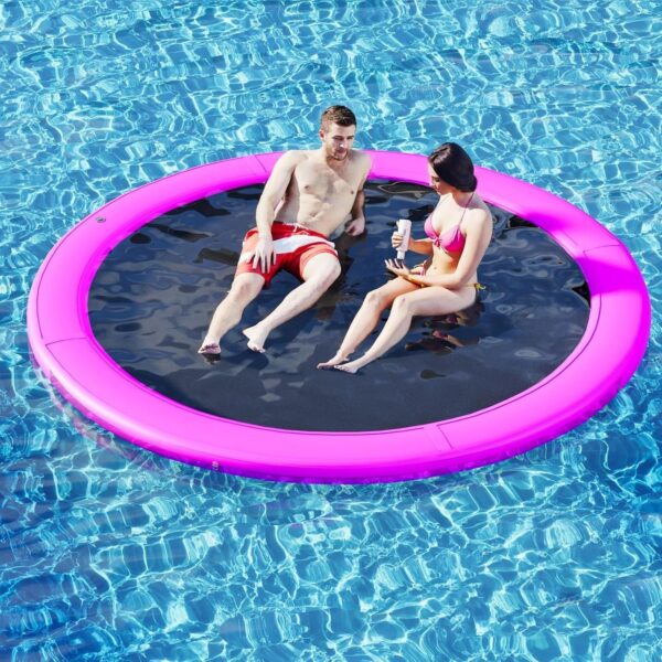 62d8e1969ee54f76af06eb08a735a850 Round Inflatable Floating Dock, Sunchill Float Ring, Hammock Tanning Pool with 4in Woven Fabric, Manual Pump for 1-2 Min Quick Inflate/Deflate, Fits 2-8, Ideal for Lakes, Pools, Oceans