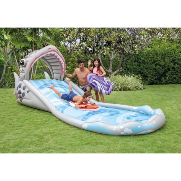 62fff0b31c3e407bbe28e7e934f42301 Inflatable Backyard Water Slide with Surf Riders & Electric Air Pump