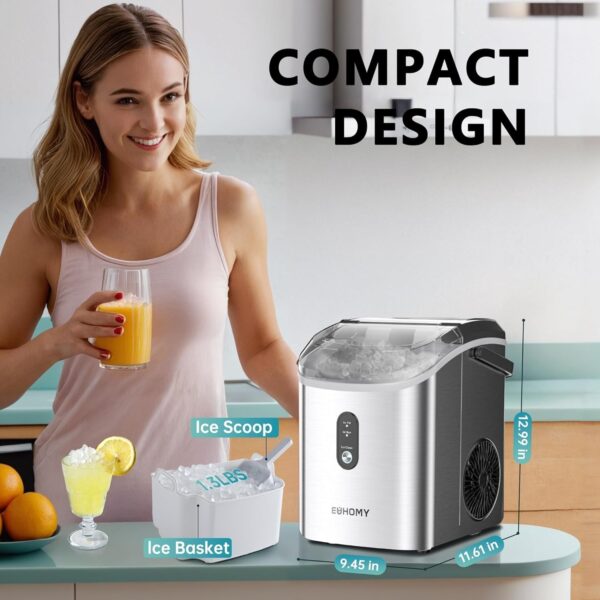 Nugget Ice Maker Countertop with Handle, Ready in 6 Mins, 34lbs Per Day, Removable Top Cover, Auto-Cleaning, Portable Sonic Ice Maker with Basket and Scoop, for Home/Party/RV/Camping (Black)