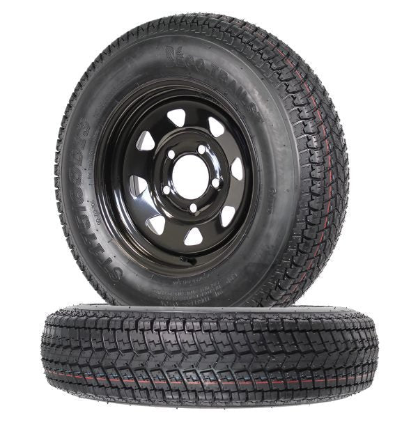 ECustomRim 2-Pack Mounted Trailer Tire Black Spoke Wheel Rim ST175/80D13 C 175/80D13 13 5-4.5