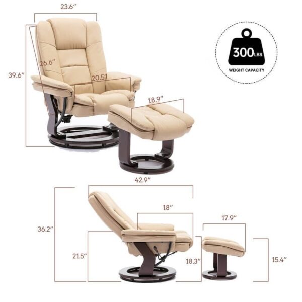 Multi-Position Recliner and Curved Ottoman with Swivel Base