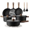 CAROTE 16pcs Pots and Pans Set Non Stick, Nonstick Kitchen Cookware Sets, Black