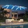 15ft Patio Umbrella with Solar Lights, Large Double Umbrella Outdoor, Rectangle 180”x106” Umbrellas with 156 PCS LED Lights and Crank Handle for Backyard Deck Pool Shade in Black(1.9′′ Pole)