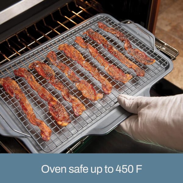 644e300b78484ac4b3f8043fafba1258 All-Clad Pro-Release Nonstick Bakeware Set 10 Piece Oven Safe 450F Half Sheet, Cookie Sheet, Muffin Pan, Cooling & Baking Rack, Round Cake Pan, Loaf Pan, Baking Pan Grey
