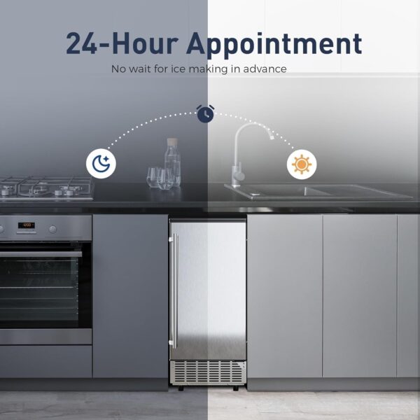Commercial Under Counter Ice Maker Machine, 80Lbs/Day with 24lbs Ice Storage, Built-in Drain Pump/Automatic Cleaning/Timing Setting/Smart LCD Panel, Ideal for Both Home and Commercial Use