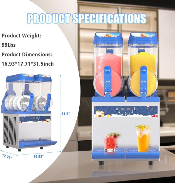 Commercial Slushy Machine – 1000W 30L Tanks Slush Maker Machine 304 Stainless Steel Commercial Margarita Machines Efficient Cooling the Ideal Slushie Maker for Bars Cafes Restaurants