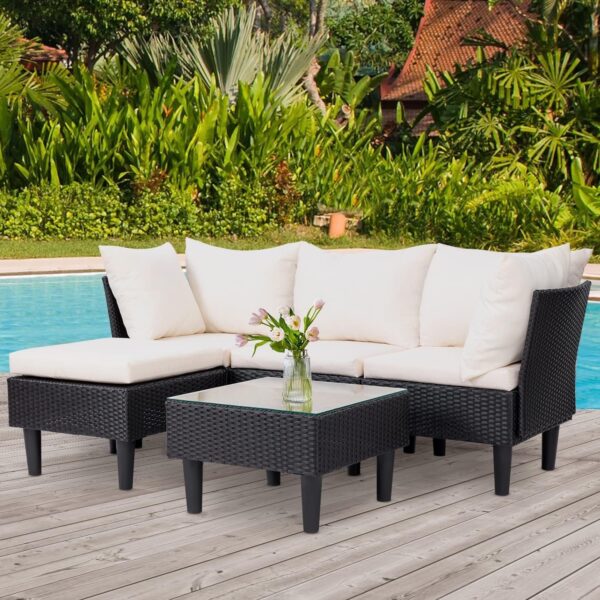 Patio Furniture Set 4 Pieces Outdoor Rattan Chair Wicker Sofa Garden Conversation Bistro Sets for Yard (Brown)