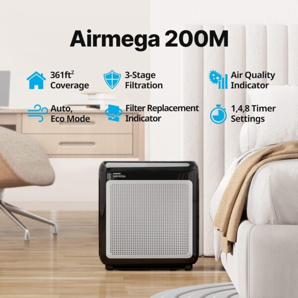 Air Purifiers for Home Up to 1,748ft2, True HEPA Filter for Smoke, Allergies, Pet Dander, Odor, Air Quality Monitor, Auto&Eco Mode, Timer, Filter Indicator, 3yr Warranty, 200M, Black