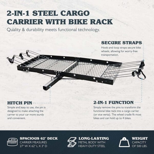 654f2a700b8c421c890463174d72b22d Tow Tuff 14922 2 in 1 Steel Cargo Carrier with 4-Bike Rack 500 lbs Capacity Model No. TTF-2762KR
