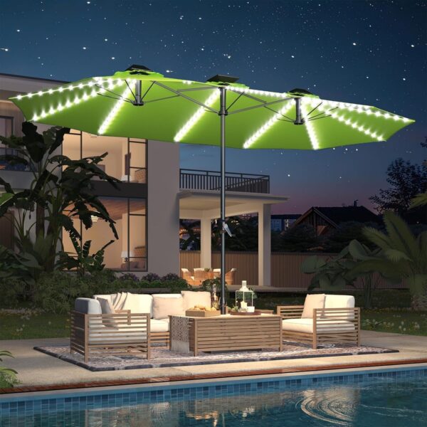 655cee1a78734d85b01159bc8fce3d8e 15ft Patio Umbrella with Solar Lights, Large Double Umbrella Outdoor, Rectangle 180”x106” Umbrellas with 156 PCS LED Lights and Crank Handle for Backyard Deck Pool Shade in Black(1.9′′ Pole)