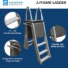 Confer Plastics 7200 Roll Guard 48′′ to 56′′ Adjustable A Frame Safety Ladder for Above Ground Outdoor Patio Swimming Pool Platform Ladder with Step Barrier, Warm Grey...