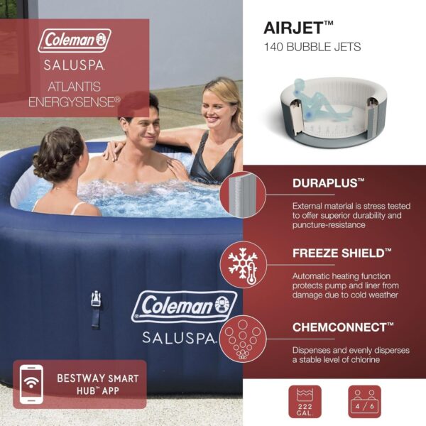 658a90dd869948d8add1b2b428bf8ae6 4 to 6 Person Inflatable Hot Tub Square Portable Outdoor Spa with 114 Soothing AirJets and Insulated Cover, Gray-Coleman