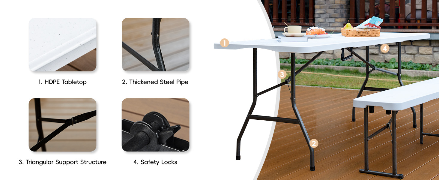 6ft folding table foldable table plastic folding table outdoor folding table picnic table
