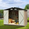Aoxun 6.2×4 FT Shed Outdoor Storage Shed Metal Garden Shed with Lockable Doors & Slooping Roof Tool Shed Bike Shed for Backyard, Patio, Poolside (Brown)