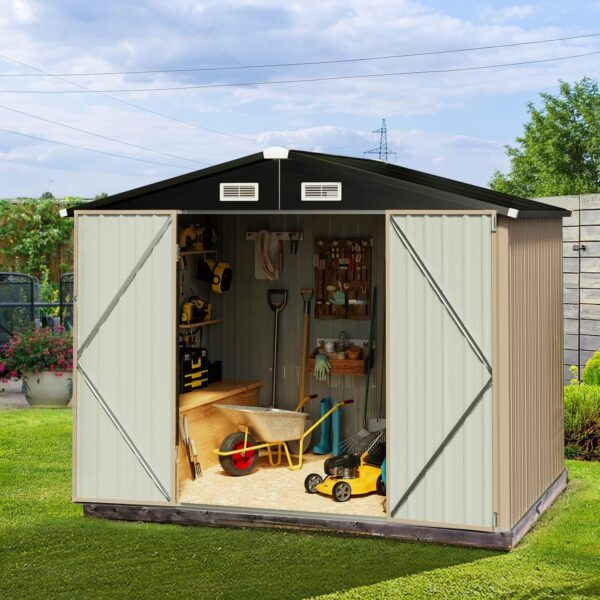 666bea5e55854aeea22ea58710fd0b91 Aoxun 6.2×4 FT Shed Outdoor Storage Shed Metal Garden Shed with Lockable Doors & Slooping Roof Tool Shed Bike Shed for Backyard, Patio, Poolside (Brown)