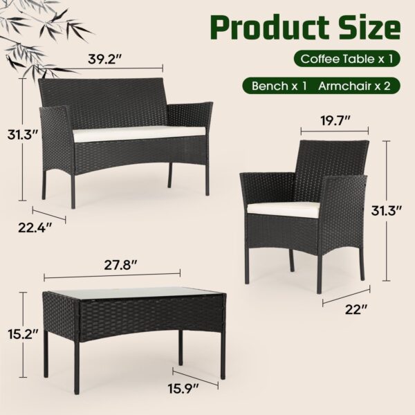 Patio Furniture Set 4 Pieces Outdoor Rattan Chair Wicker Sofa Garden Conversation Bistro Sets for Yard (Brown)