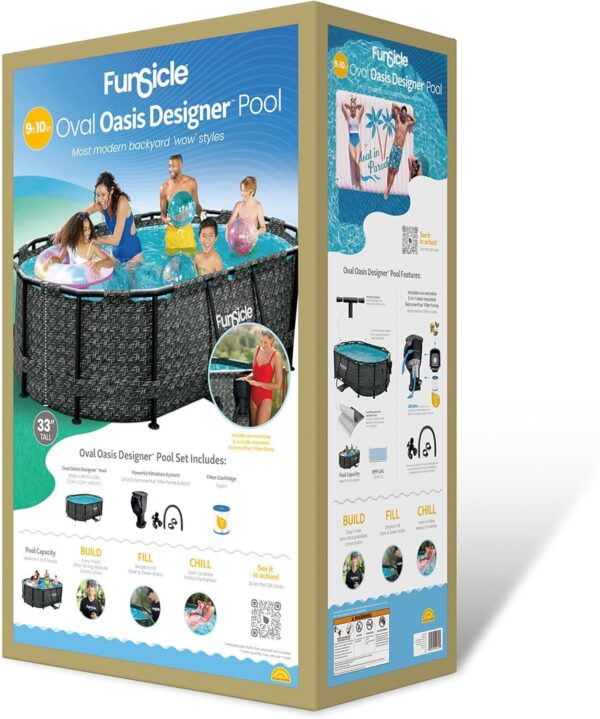 Funsicle 167 by 98 by 39.5 Inches Oasis Designer Oval Frame Outdoor Above Ground Swimming Pool Pool Set with Accessories, Dark Herringbone Gray