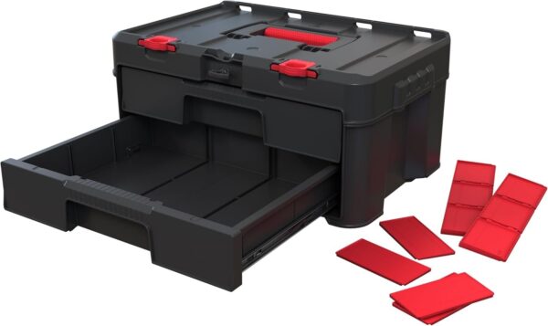Keter Stack-n-Roll Modular Tools Organizer for Garage Storage and DIY, 3 Piece Resin Rolling Tool Box System for Small Parts