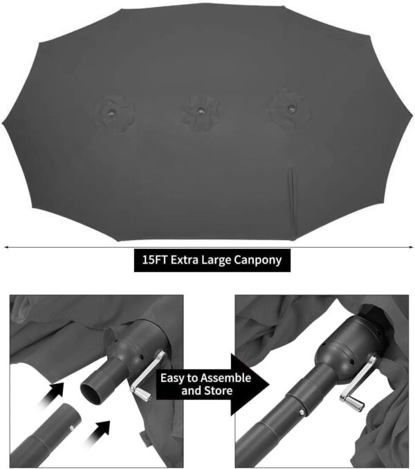 66da98d17fa8438ebba851a5849a7e10 15ft Patio Umbrella with Solar Lights, Large Double Umbrella Outdoor, Rectangle 180”x106” Umbrellas with 156 PCS LED Lights and Crank Handle for Backyard Deck Pool Shade in Black(1.9′′ Pole)